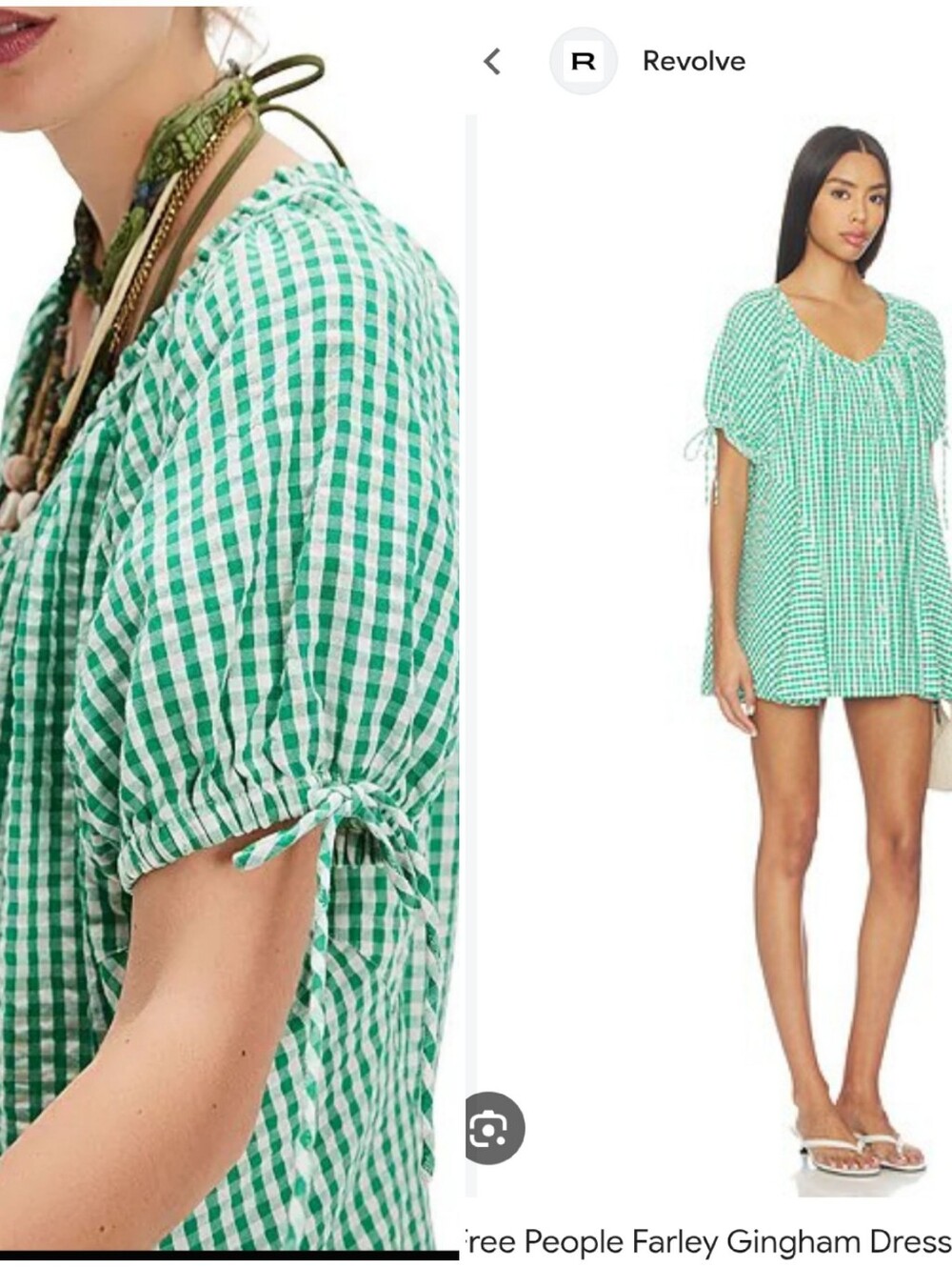Free People Farley Gingham Tunic Mini Shirt Dress L Puffed Tie Sleeves Cottage